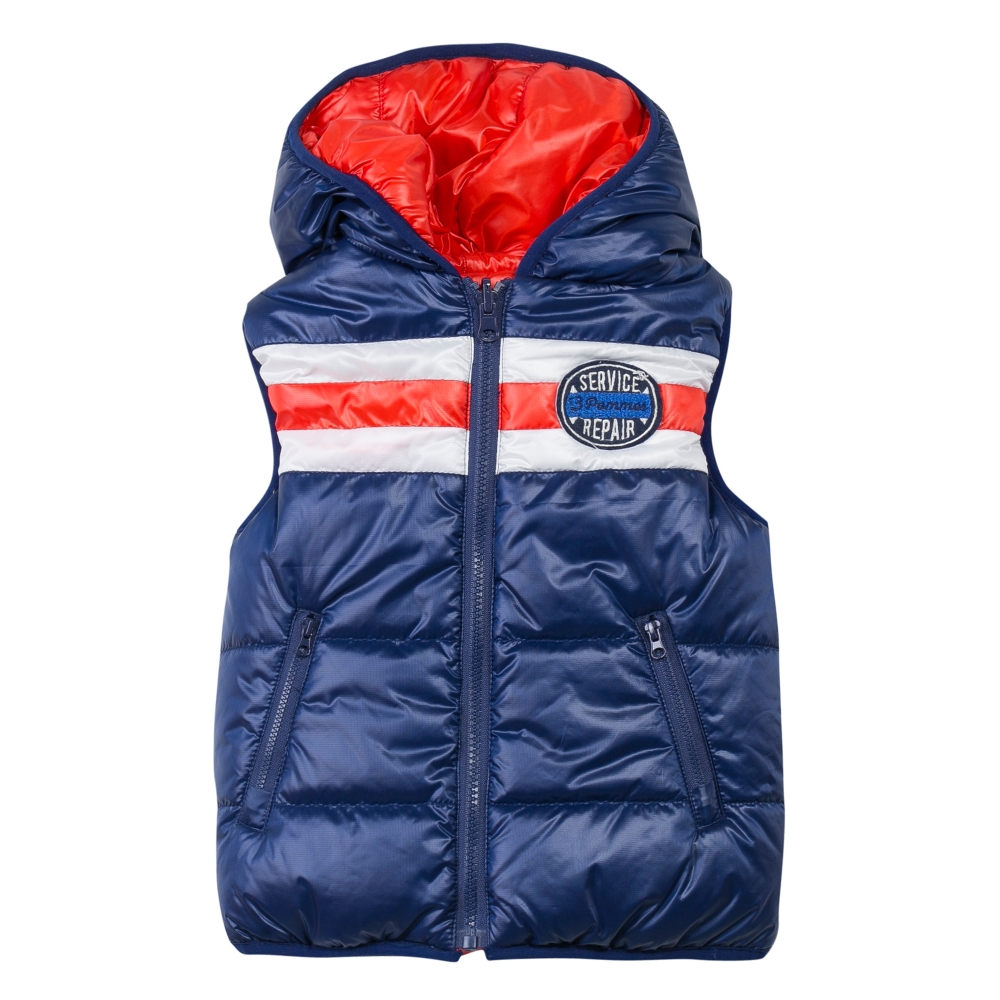 Reversible sleeveless hooded jacket